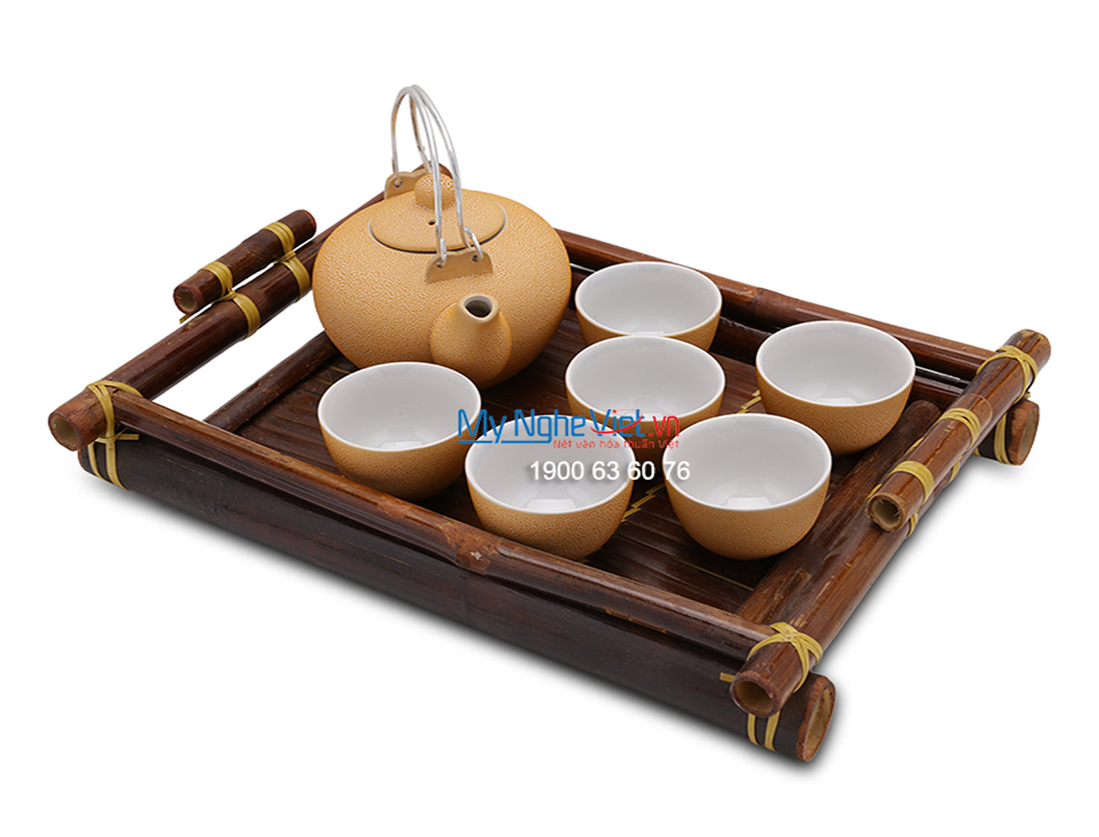Bộ bình trà Bát Tràng men co vàng MNV-BT150 (HÀNG ĐẶT)