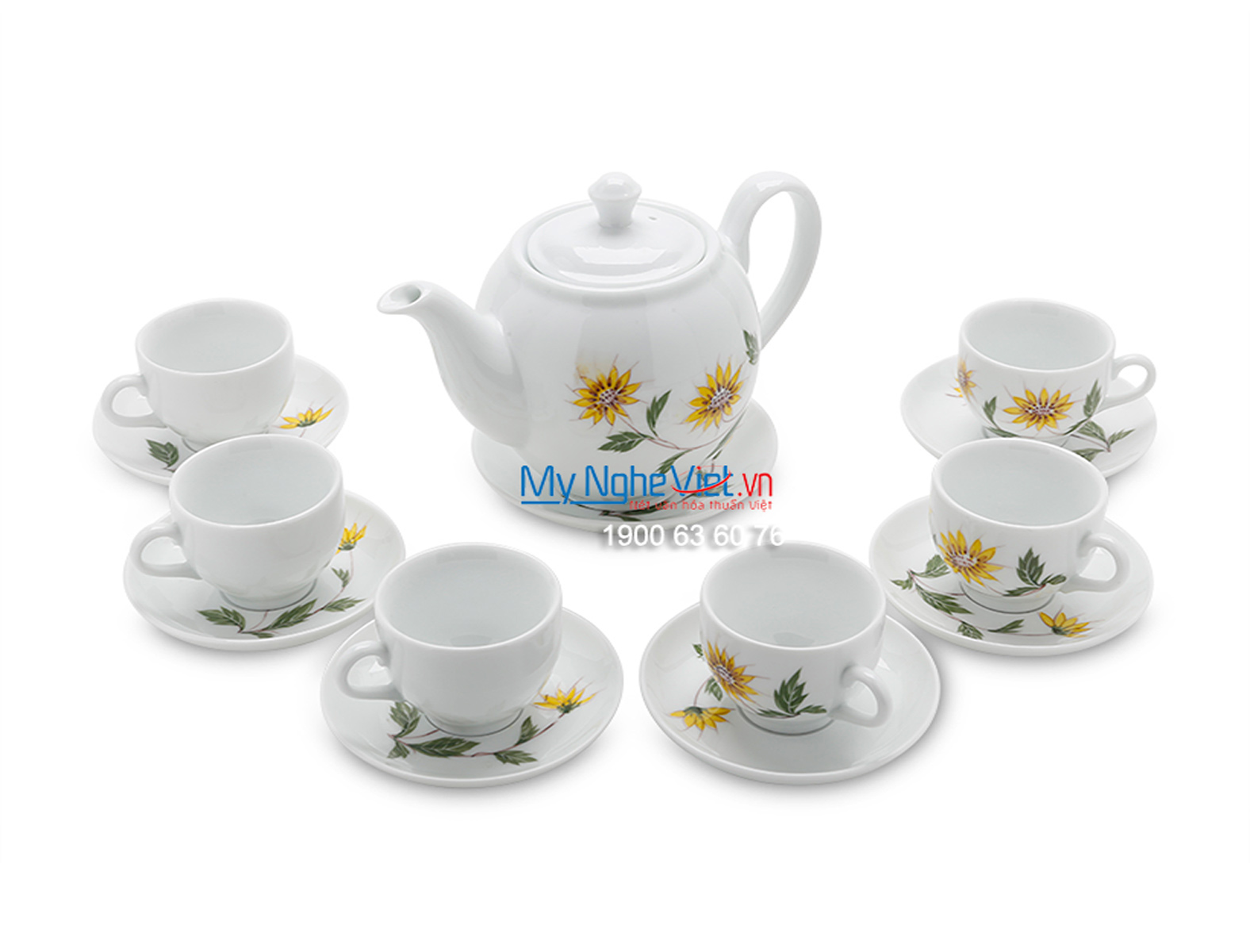 Bộ bình trà men trắng vẽ hoa hướng dương MNV-TS465
