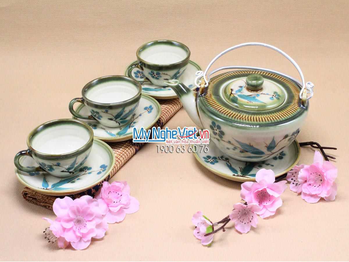 Bộ bình trà vát vẽ hoa đào MNV- TS514-2