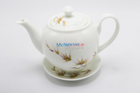 Bộ bình trà men trắng vẽ trúc nâu men kem MNV-TS014/4 (HÀNG ĐẶT)