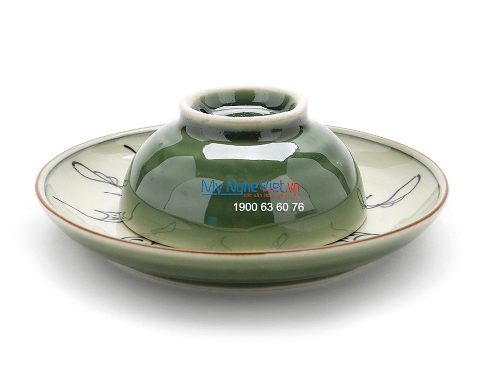 Bộ bình trà Bát Tràng men trắng xanh đồng MNV-TS463