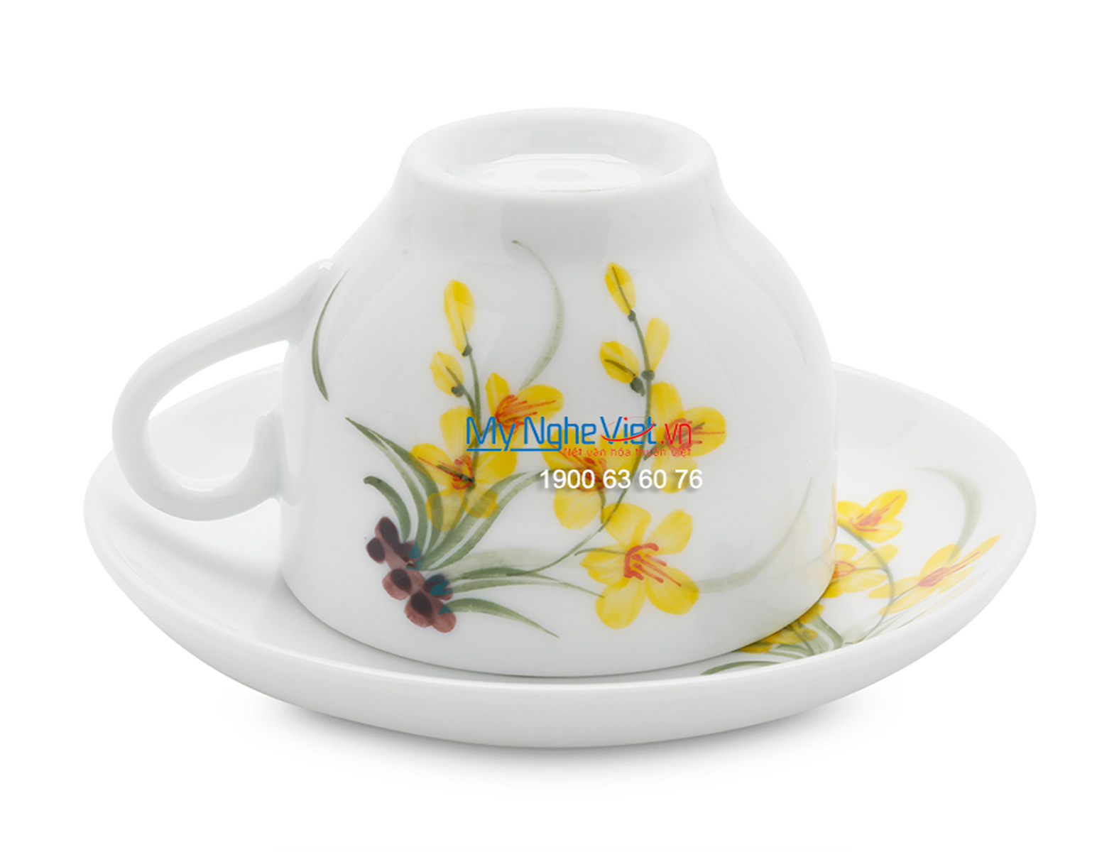 Bộ bình trà men trắng vẽ hoa lan vàng MNV-TS464 (HÀNG ĐẶT)