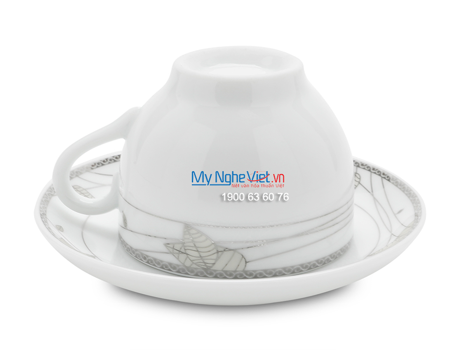 Bộ bình trà men trắng vẽ hoa văn bạc MNV-TS470 (HÀNG ĐẶT)