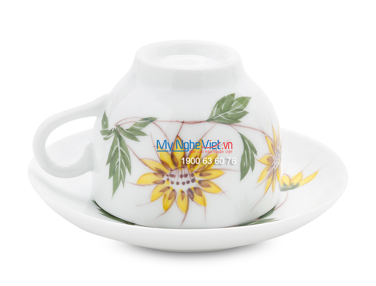 Bộ bình trà men trắng vẽ hoa hướng dương MNV-TS465 (HÀNG ĐẶT)