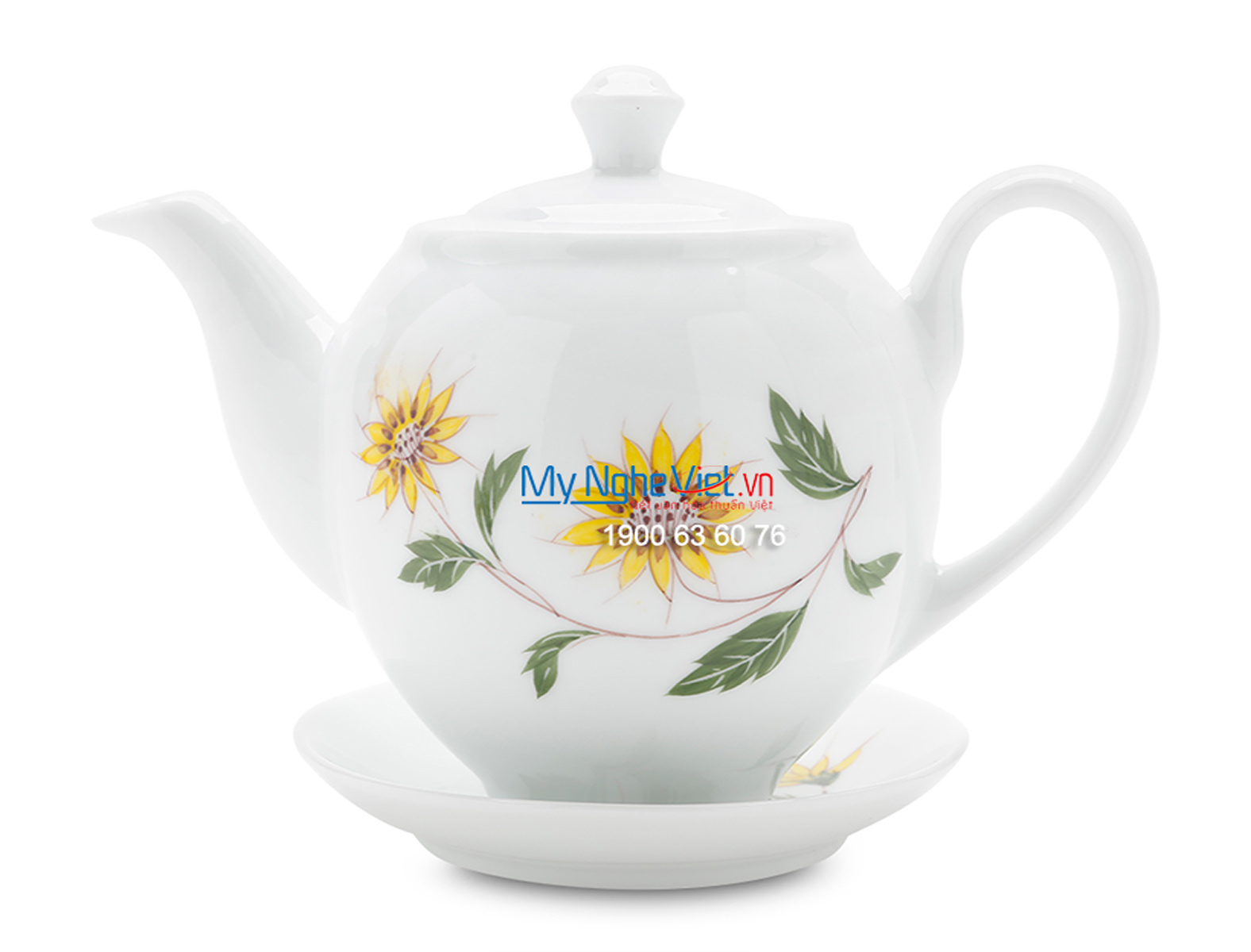 Bộ bình trà men trắng vẽ hoa hướng dương MNV-TS465 (HÀNG ĐẶT)