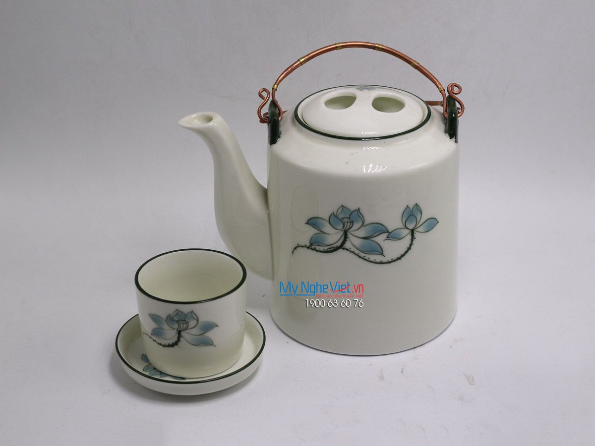 Bộ bình trà ấm tích vẽ sen xanh MNV-TS531 (HÀNG ĐẶT)