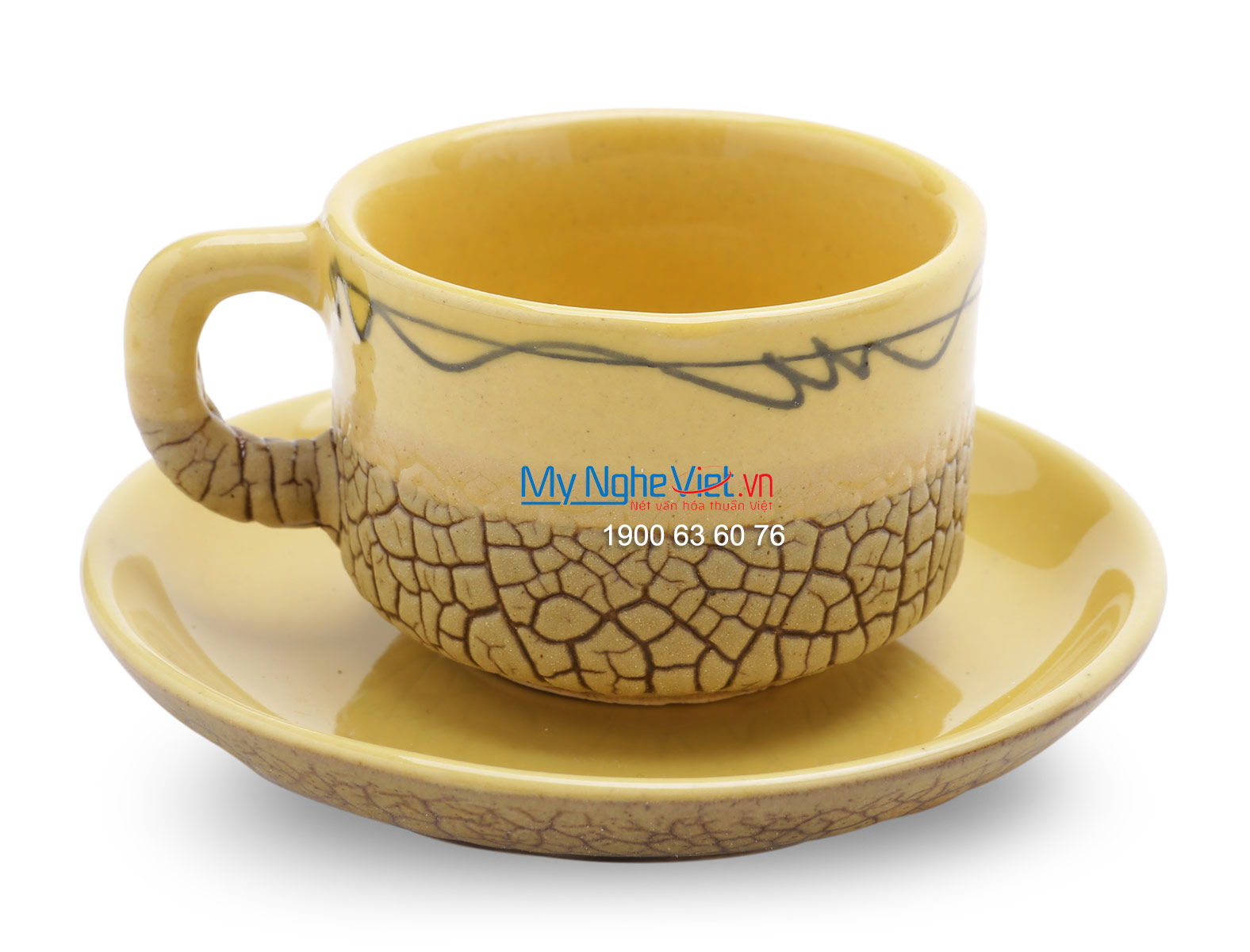 Bộ bình trà rạn trứng vàng đĩa lót MNV-BT271