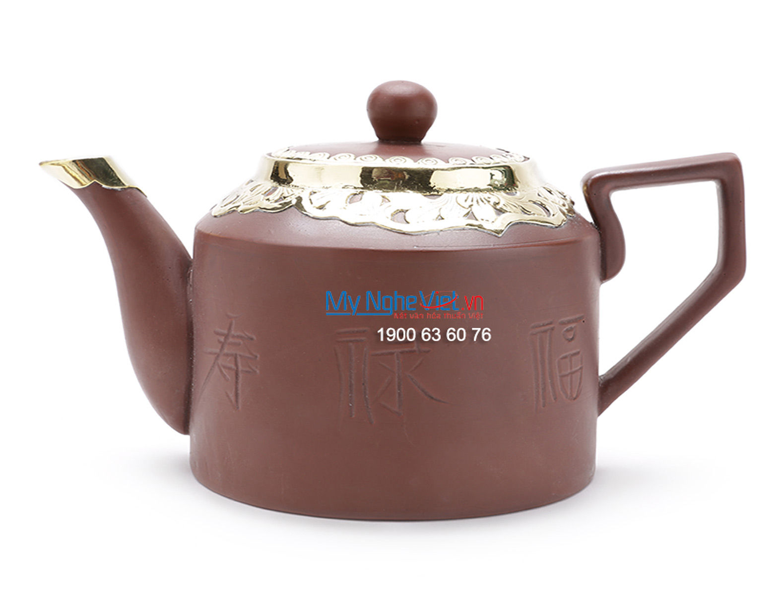 Bộ bình trà Bát Tràng Tử Sa bọc đồng tích chữ nhật MNV-TS410