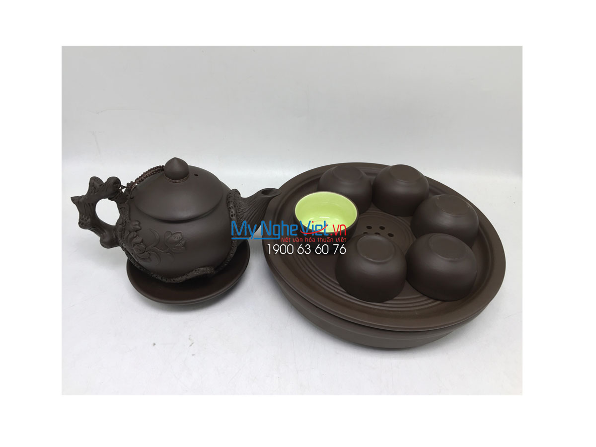 Bộ bình trà sen đen khay thủng - MNV-TS044/7