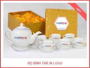 Bộ bình trà men trắng viền chỉ xanh dương MNV-BT236- Mobifone (HÀNG ĐẶT)