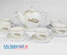 Bộ bình trà men trắng viền chỉ vàng kim  MNV-TS071 - AnVet (HÀNG ĐẶT)