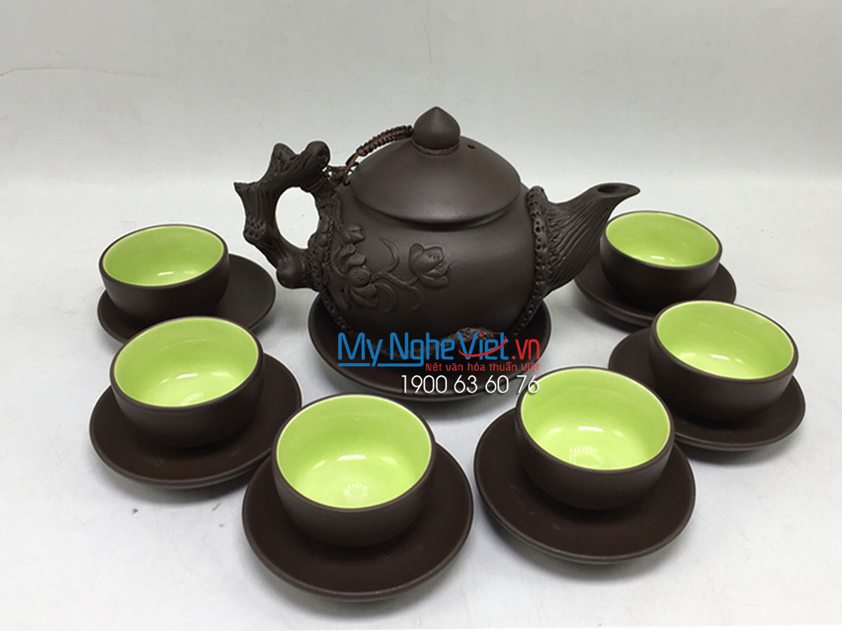 Bộ bình trà sen đen đĩa rời - MNV-TS044/8