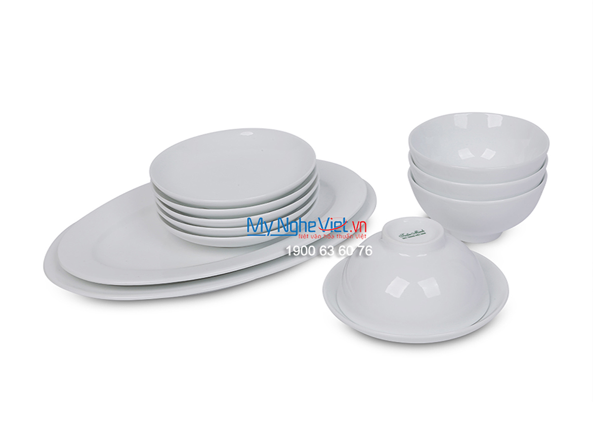 Bộ chén đĩa bàn ăn men trắng dành cho 10 người MNV-BBA02-12