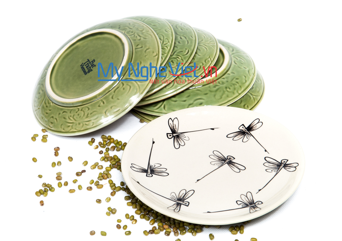 Đĩa F16.5 men xanh đồng vẽ chuồn MNV-MXC11