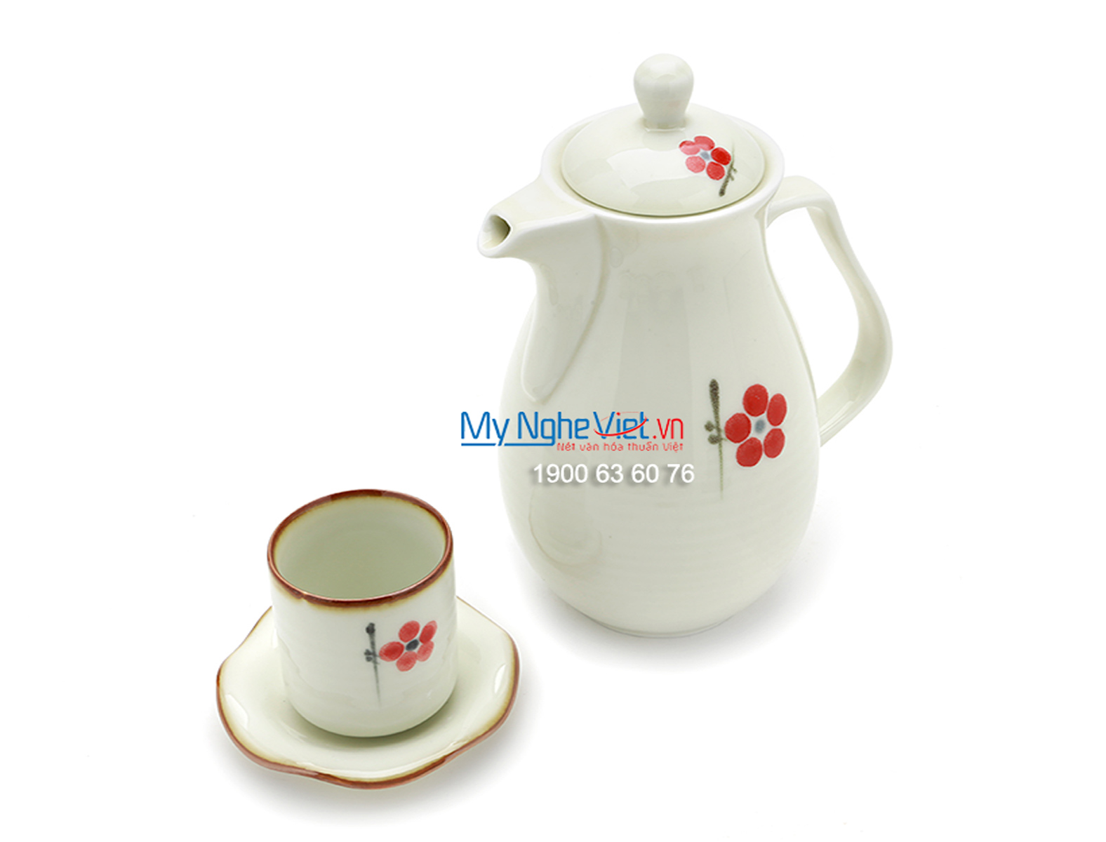 Bộ bình trà men trắng vẽ hoa MNV-TS445 (HÀNG ĐẶT)