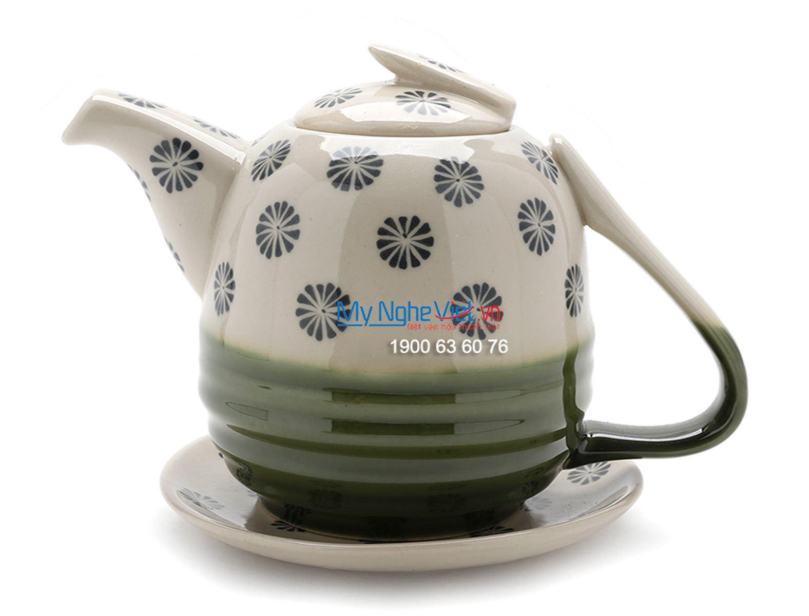 Bộ bình trà men bóng vẽ hoa thị MNV-TS477