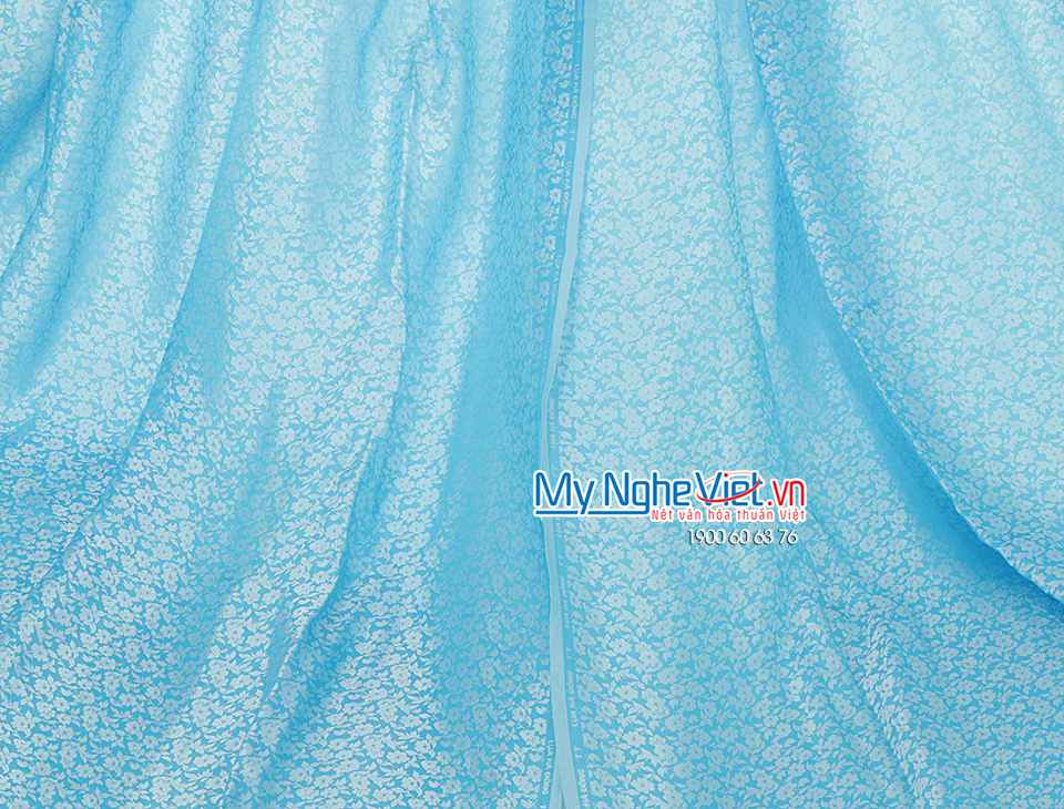 Lụa áo dài Hà Đông họa tiết hoa trắng nhỏ nền xanh MNV-LHD29