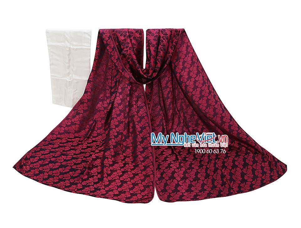 Lụa áo dài Hà Đông họa tiết hoa màu hồng trên nền tím cà MNV-LHD30