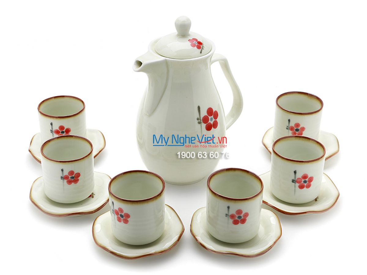 Bộ bình trà men trắng vẽ hoa MNV-TS445