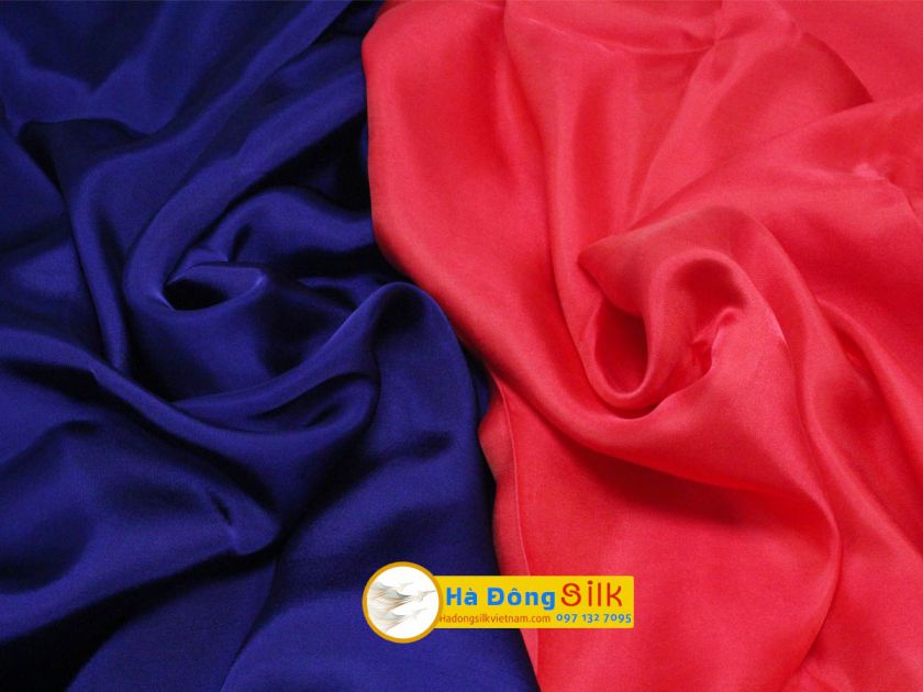 Lụa áo dài Hà Đông Satin 2 da Tím + Đỏ MNV-LPT03