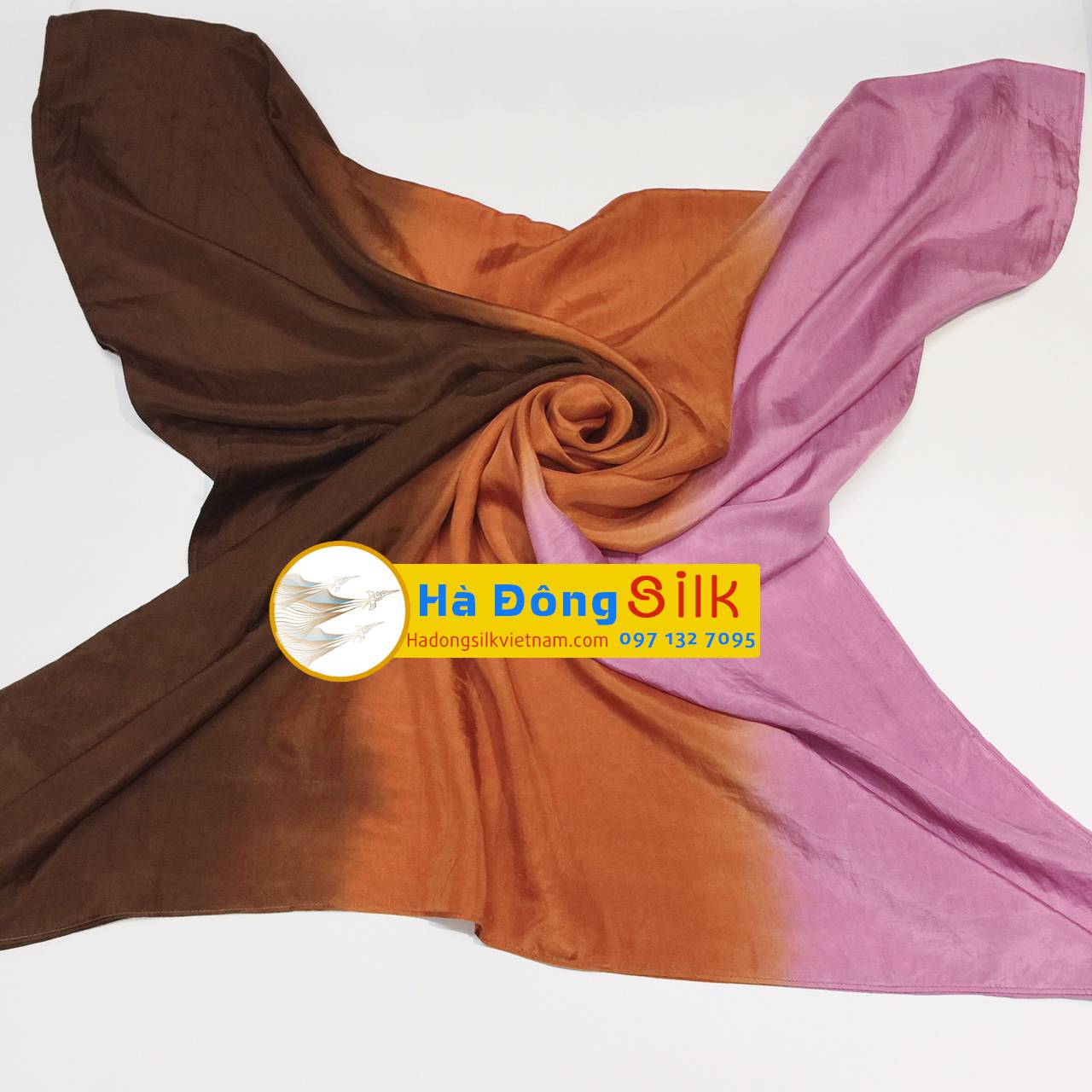 Khăn choàng cổ lụa PT silk loang 3 màu hồng vàng MNV-KL117
