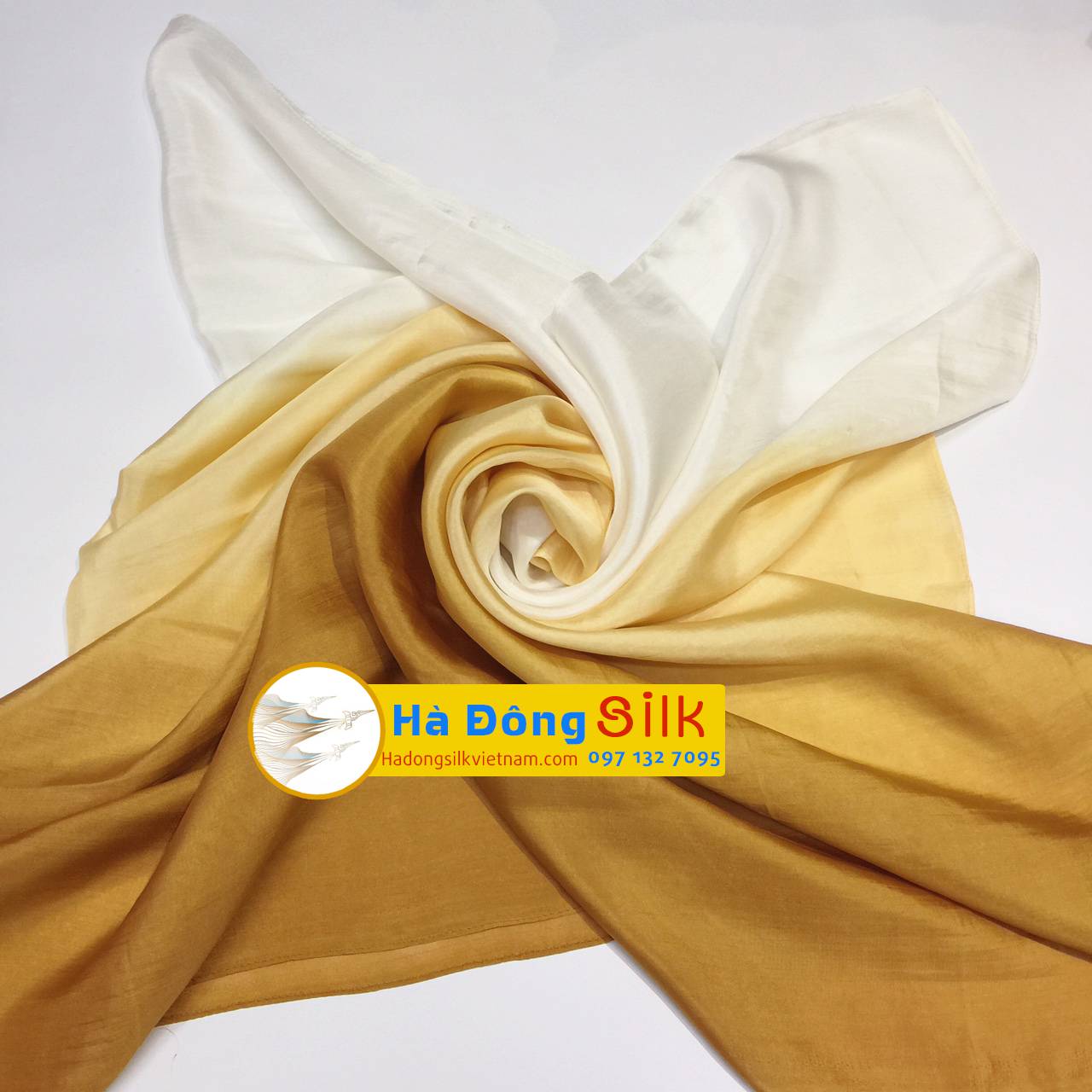 Khăn choàng cổ lụa PT silk loang 3 màu vàng MNV-KL119