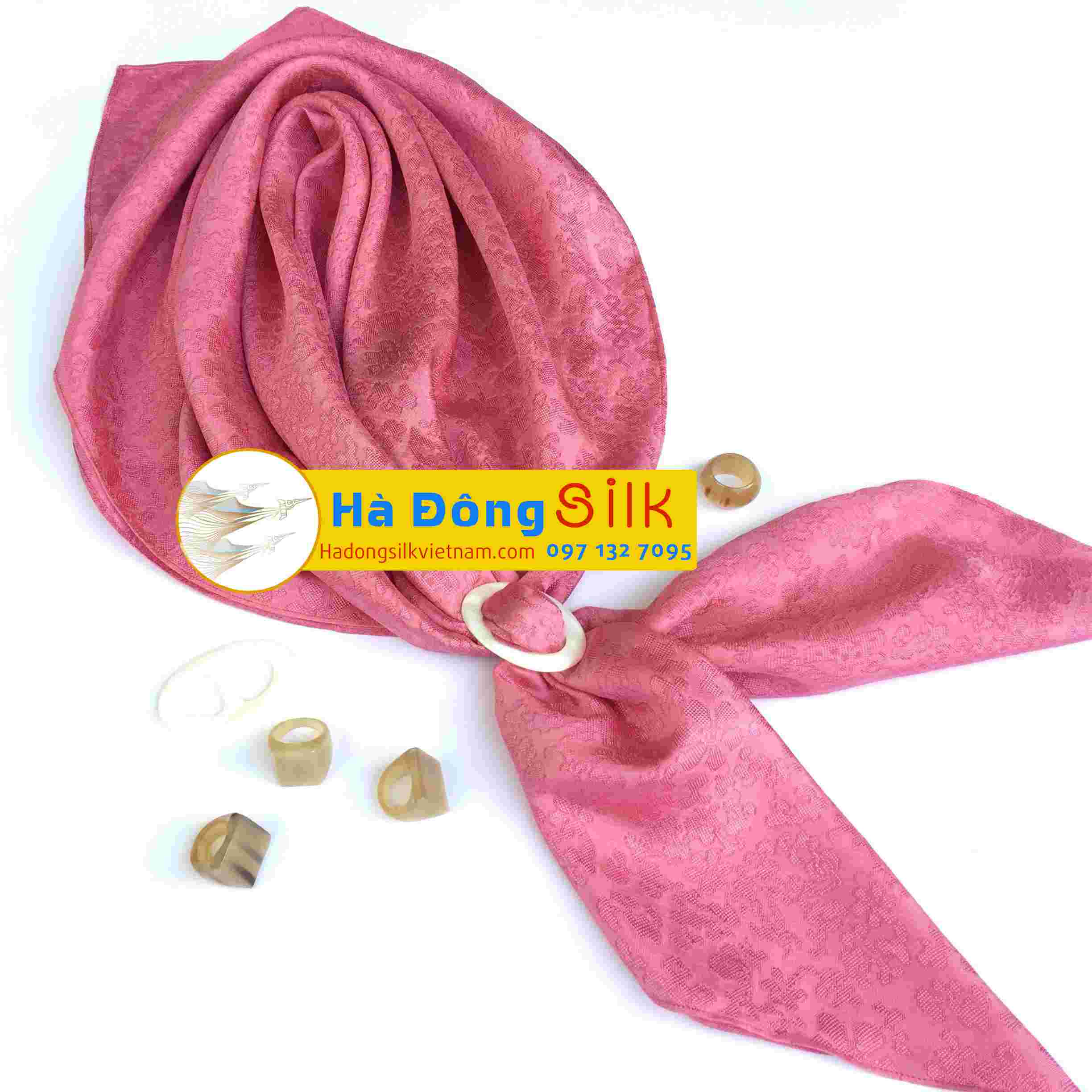 Khăn choàng cổ lụa PT silk vân vuông màu hồng MNV-KL104( khăn vuông)