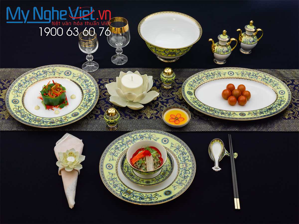 Bộ chén dĩa bàn ăn Hoàng Liên 6 người Châu Á 40 sản phẩm MNV-4006DG460