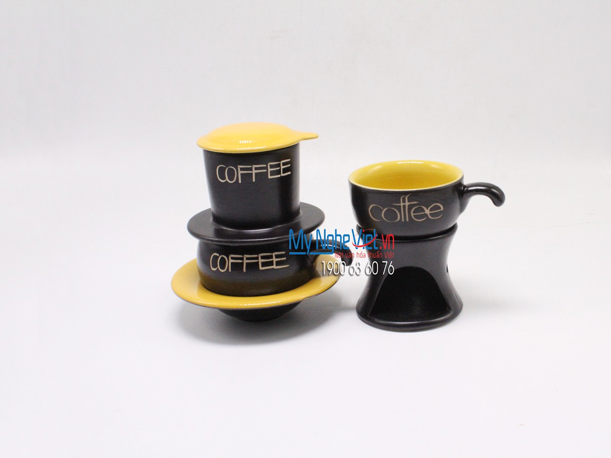 Combo Phin Cafe + Bếp đun màu vàng MNV-CF0011/2CB