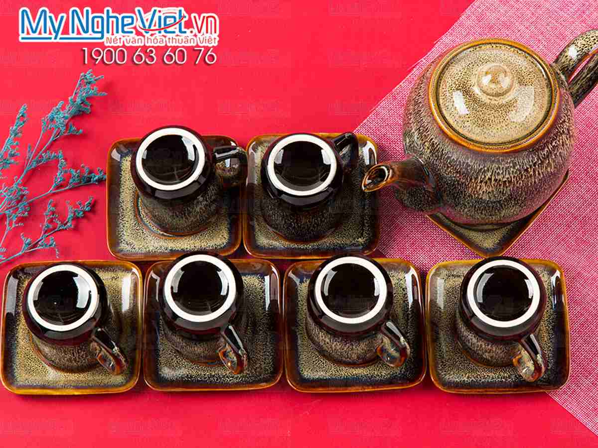 Bộ bình trà cà phê cao men tưa MNV-TS551