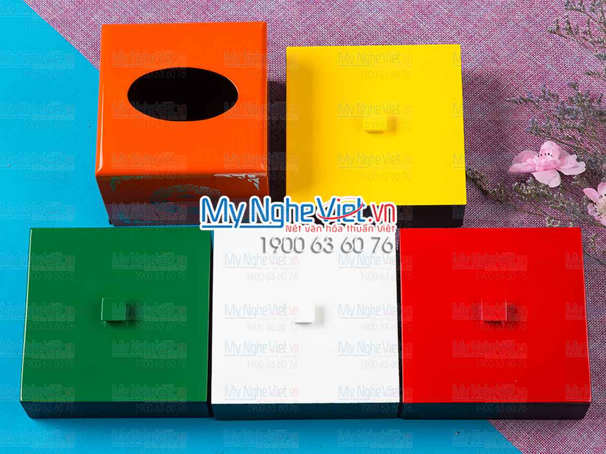 Bộ hộp mứt + hộp khăn giấy vuông khắc hoa hồng cam MNV-QT009