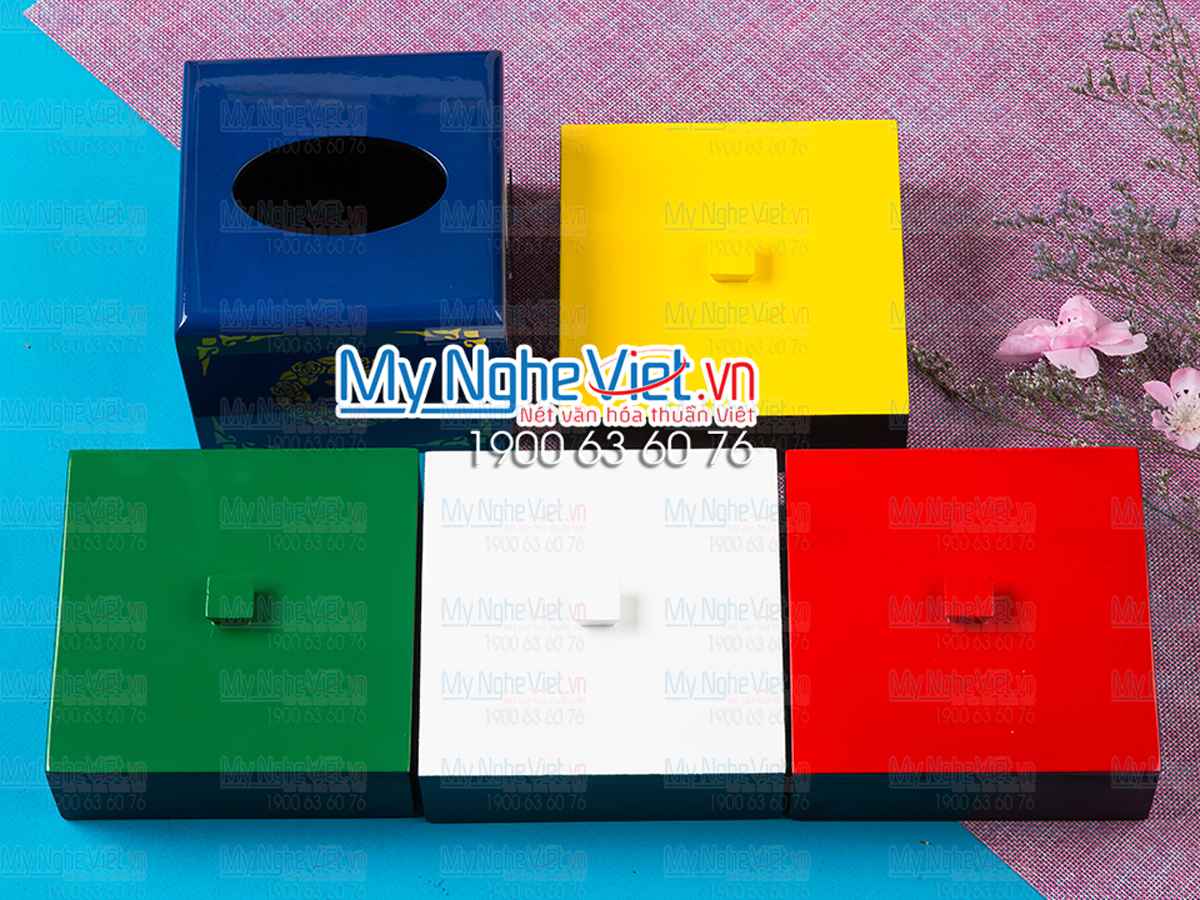 Bộ hộp mứt + hộp khăn giấy vuông khắc hoa hồng xanh MNV-QT005