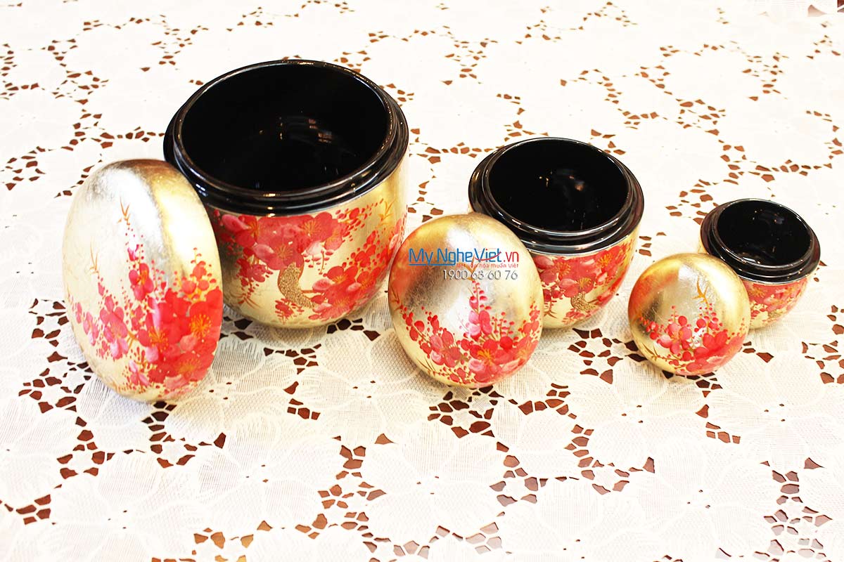  Bộ 3 hũ kẹo - quà tết vẽ hoa đào MNV-SMTT06-1