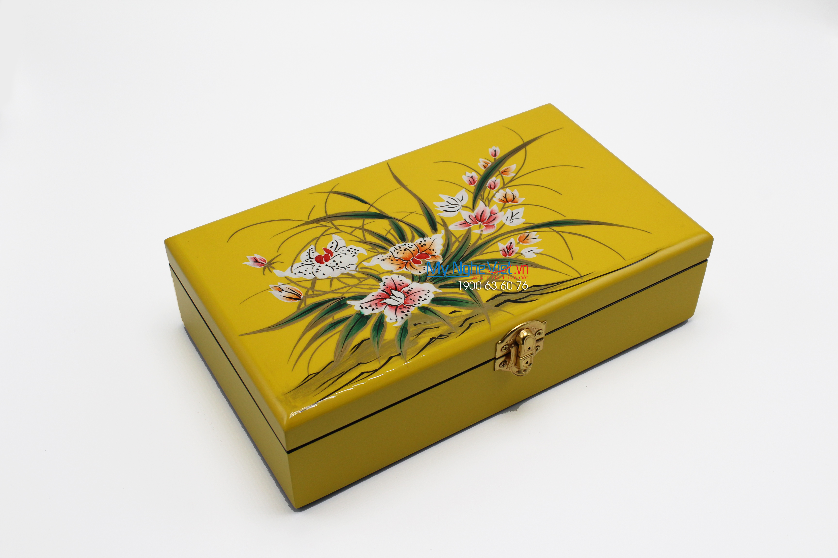 Hộp nữ trang vẽ hoa lan nền vàng MNV-SPCC009-2