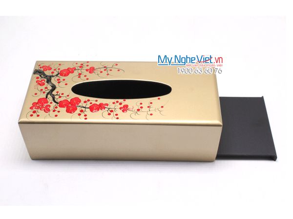 Hộp khăn giấy vàng đắp hoa mai đỏ MNV-HKG19