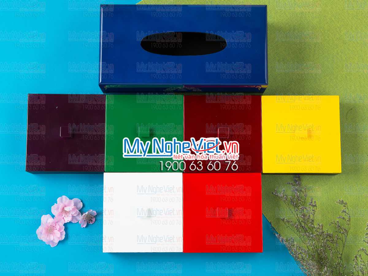 Bộ hộp mứt + hộp khăn giấy chữ nhật khắc hoa hồng xanh MNV-QT006
