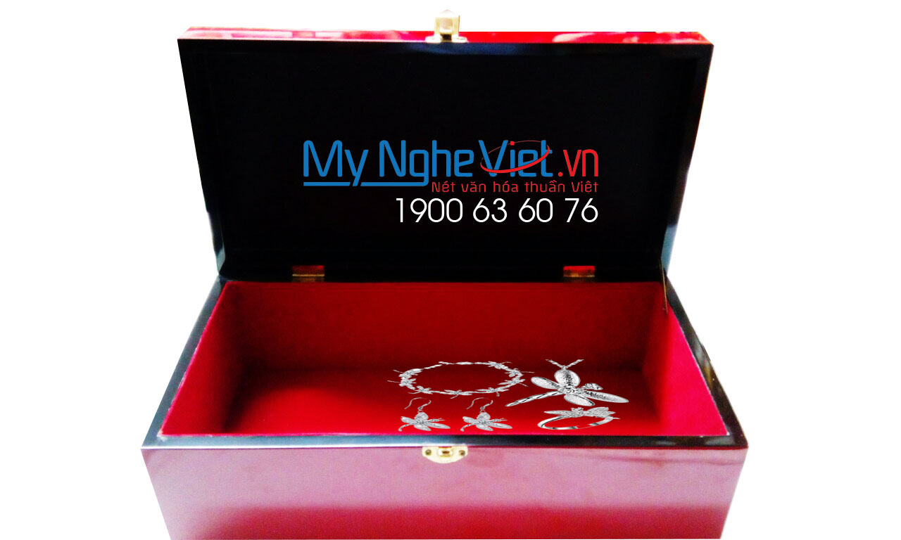 Hộp sơn mài đỏ trơn 35x18x12.5 MNV-HSM01
