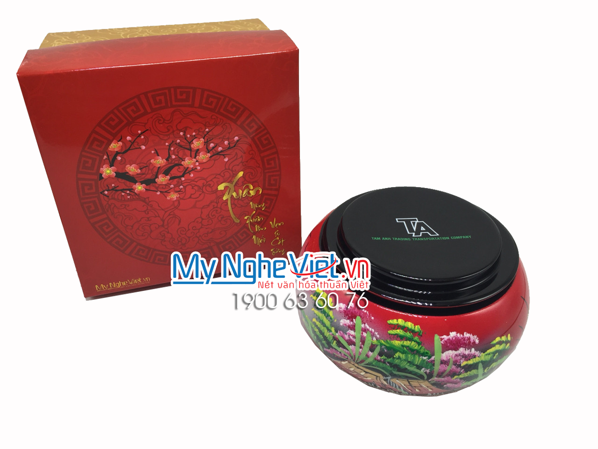 Hũ đào đựng mứt vẽ đồng quê MNV-QT101