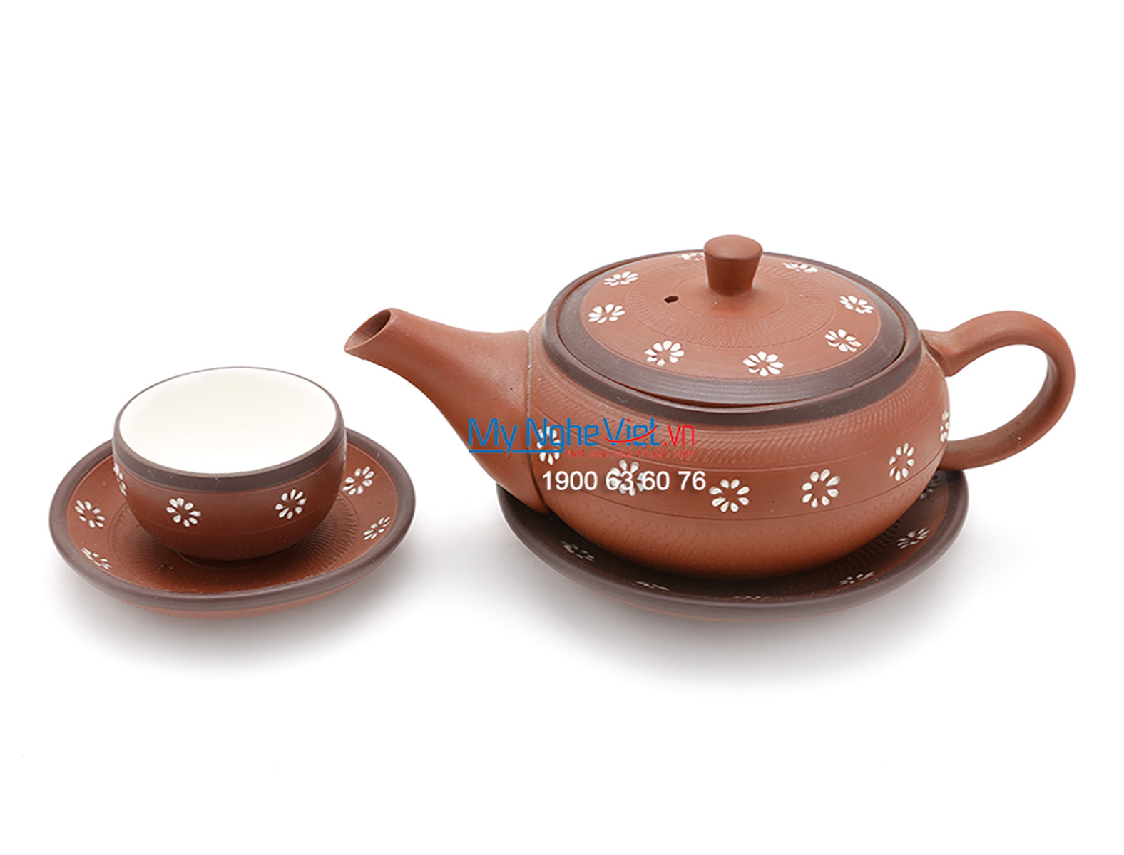 Bộ bình trà Bát Tràng độc ẩm ganh gốm hoa đỏ Bát Tràng MNV-TS049-1
