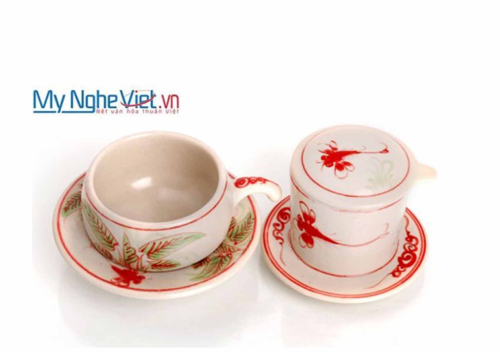 Pottery Coffee Filter (Dripper) with Red Dragonfly Pattern (low) MNV-CF003/1