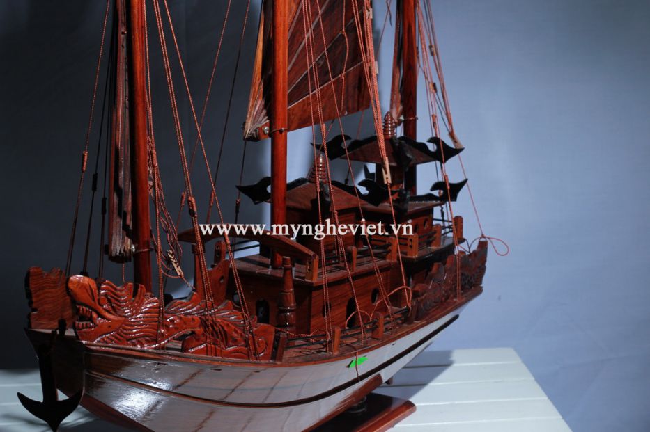  Red Dragon Halong Bay Wooden Boat Model (Body 30cm) - MNV-HVT16