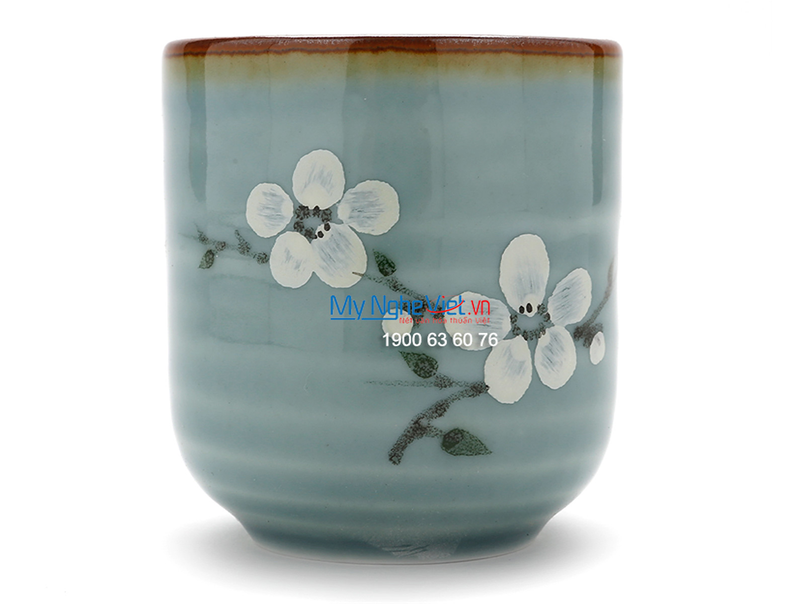 Bộ bình nước nhỏ cao cấp xanh lam vẽ hoa đào trắng MNV-TS446