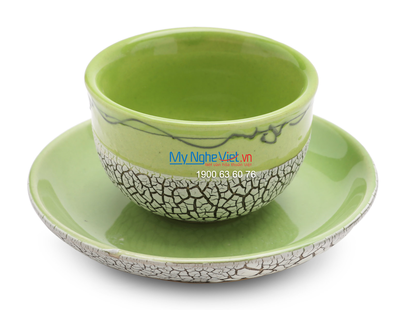 Bộ bình trà men rạn trứng xanh lá (có dĩa) MNV-BT198 