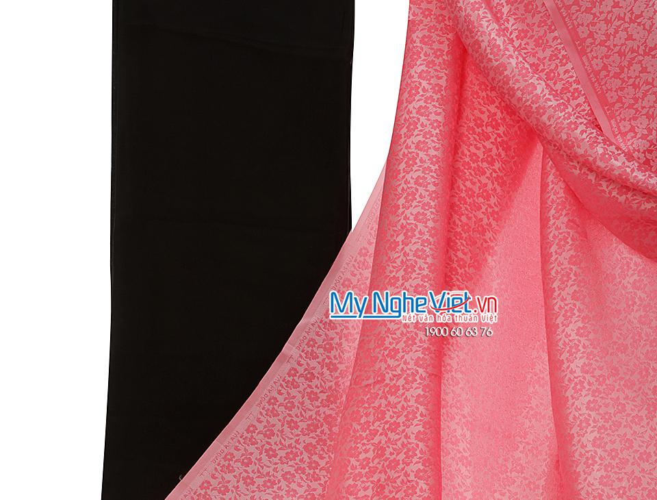 Lụa áo dài Hà Đông họa tiết hoa trắng nhỏ nền hồng MNV-LHD28