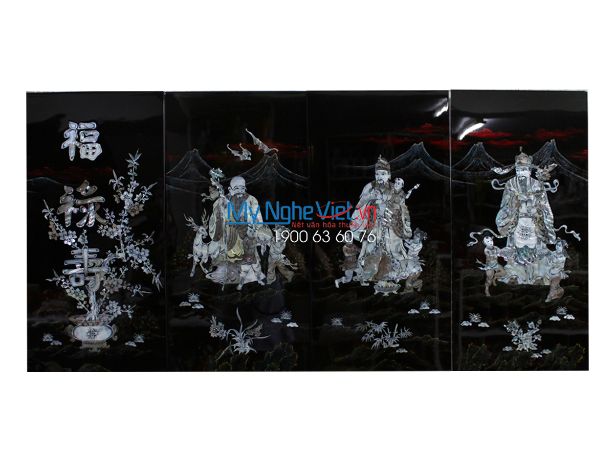 Bộ tranh sơn mài Phúc Lộc Thọ cẩn chìm MNV- TSM36