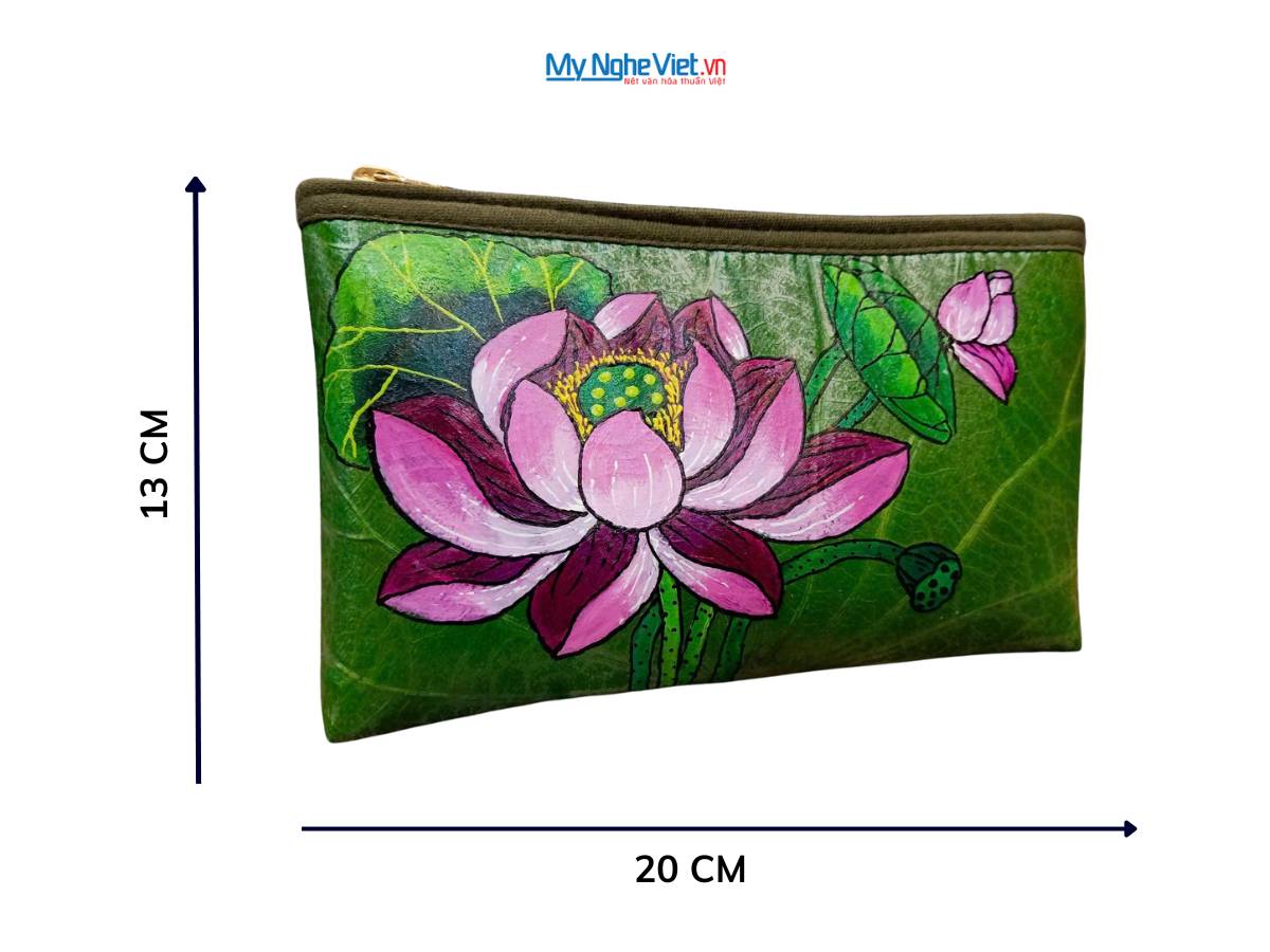 Túi sen nhỏ vẽ tay sen hồng nền xanh - MNVTN07