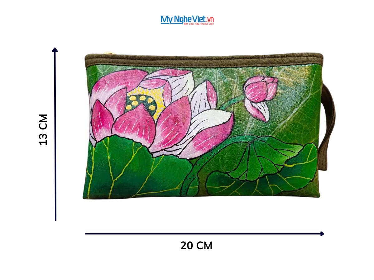 Túi sen nhỏ vẽ tay sen hồng nền xanh - MNVTN08