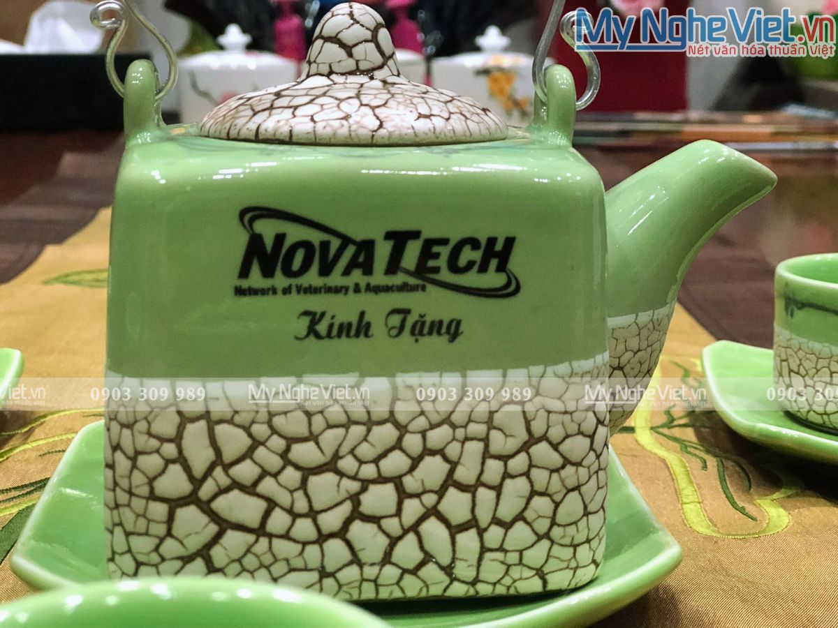 Bộ bình trà men rạn trứng  in logo Nova Tech