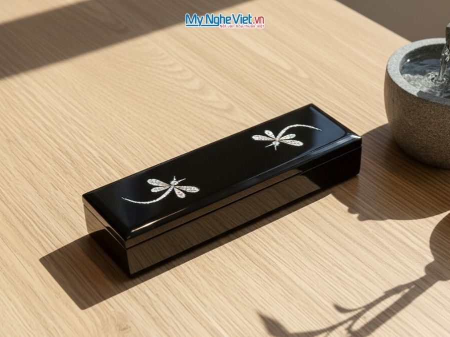 Hộp đựng đũa muỗng sơn mài cao cấp MNV-HTBL01