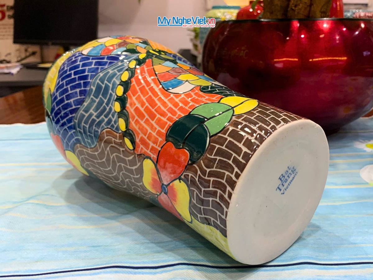 Lọ hoa đa sắc dáng đùi dế gốm Bát Tràng  LHGH003.2